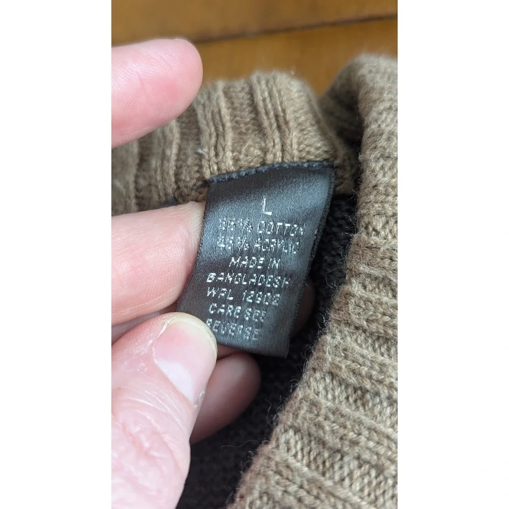 Oscar de la Renta Mens V-Neck Striped Sweater Tan Grey Black Cotton Blend‎ Large